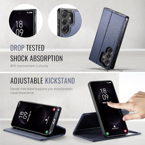 for Samsung Galaxy S25 Ultra 2in1 Detachable Wallet Case, Deepblue | Compatible with Magsafe, Magnetic, RFID Blocking Card Holder, Shockproof, Kickstand, Wireless Charging, PU Leather Flip Cover - color: Deep Blue, size: Galaxy S25 Ultra - 6.9"