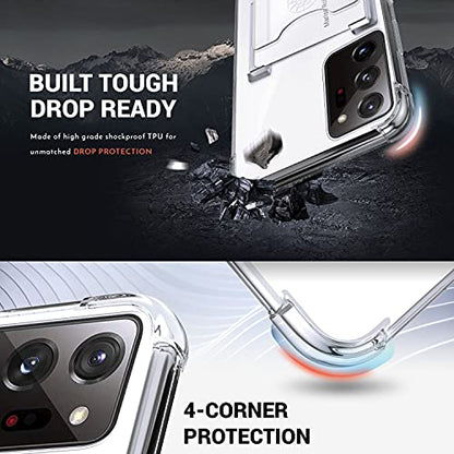 Shields Up for Samsung Galaxy Note 20 Ultra Case with Card Holder, Clear | Minimalist Wallet Case, 3 Card Slots, 360° Rotation Ring Stand/Kickstand, [Drop Protection] Slim Protective Cover - size: Galaxy Note 20 Ultra