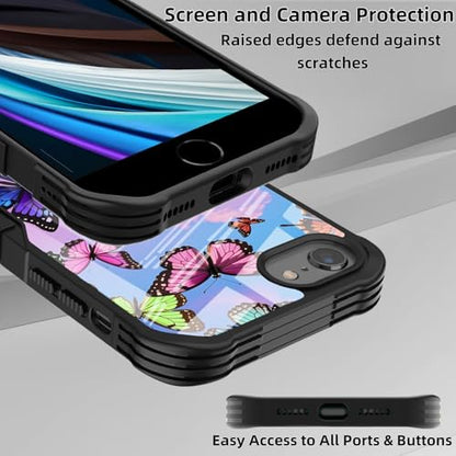 Protective Case Compatible with iPhone se 2022 2023 6/7/8 - Butter | Hard PC Back Soft TPU Frame, Anti-Slip Shockproof, Stylish Printed Phone Cover Suitable for Men and Women - color: Colorful Butterfly