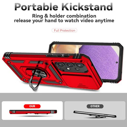 for Samsung Galaxy A35 5G Case,with Screen Protectors and Camera Cover,[Military Grade] 16ft.Drop Tested Cover with Magnetic Kickstand Protective Case for Galaxy A35 5G, Red - color: Red