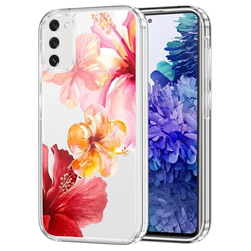 Clear Case for Samsung Galaxy S20 FE (4G/5G) 6.5", Aesthetic Cute Hibiscus Floral Pattern Printed, Flower Design Women Girly, Soft TPU Shockproof Transparent Cover for Samsung S20 FE, Pink Red - color: Hibiscus, size: Samsung Galaxy S20 FE (4G/5G)