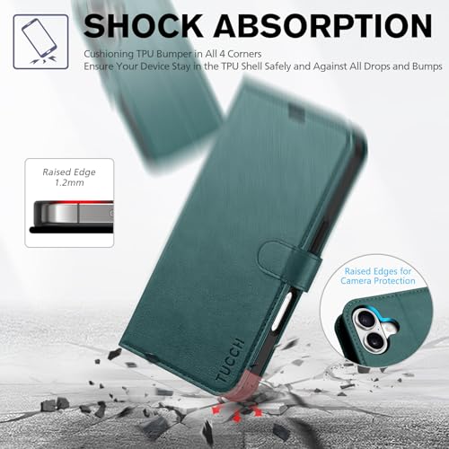 TUCCH Wallet Case for iPhone 17 (6.3") 2025, 4 Card Holders, Teal Blue | RFID Blocking, Viewing Stand, Shockproof TPU Shell, PU Leather, Magnetic Closure, Protective Folio Flip Cover - color: Textured Teal Blue