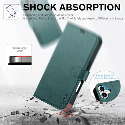 TUCCH Wallet Case for iPhone 17 (6.3") 2025, 4 Card Holders, Teal Blue | RFID Blocking, Viewing Stand, Shockproof TPU Shell, PU Leather, Magnetic Closure, Protective Folio Flip Cover - color: Textured Teal Blue