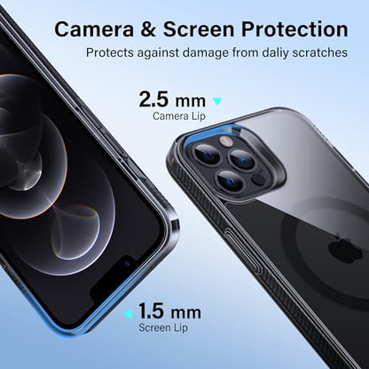 Supdeal Magnetic Clear Case for iPhone 12/12 Pro, [Compatible with MagSafe] [Non Slip Bumper & Not Yellowing] Military Grade Shockproof Transparent Silicone Phone Cover, 6.1", Black - color: Black, size: iPhone 12/12 Pro