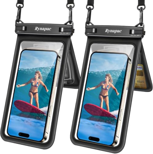 Rynapac IPX8 Double Space Waterproof Phone Pouch up to 8.5", 2 Pack | Face Unlock, Touchscreen, Underwater Photography, for iPhone 17 16 15 14 Pro Max, Includes Lanyard, Beach Cruise Essentials - color: Black & Black