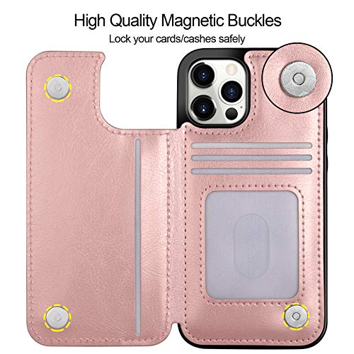 HianDier Wallet Case Compatible with iPhone 12 Pro MAX Case 5G 6.7-inch Slim Protective with Credit Card Slot Holder Flip Folio Soft PU Leather Magnetic Closure Cover, Rose Gold - color: Rose Gold