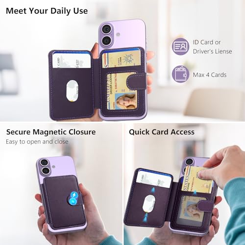 for MagSafe Wallet, Magnetic Phone Wallet RFID Blocking, 4 Card Holder - color: Purple