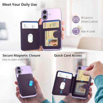 for MagSafe Wallet, Magnetic Phone Wallet RFID Blocking, 4 Card Holder - color: Purple