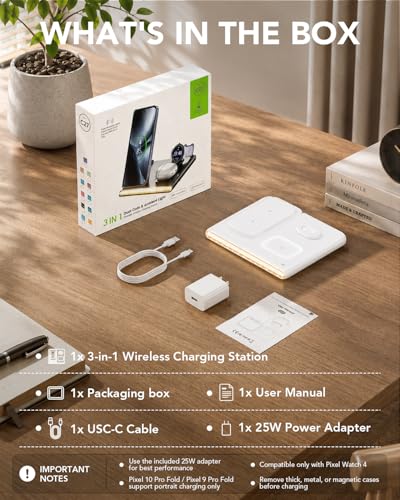 3 in 1 Wireless Foldable Charging Station for Google Pixel Watch 5 4 - color: White