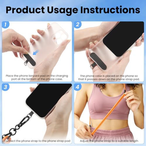 Phone Lanyard, Phone Strap Crossbody with 2 Pack Tether Tab, Adjustable Anti Theft Phone Strap for All Phones (OR6L) - color: Or6l