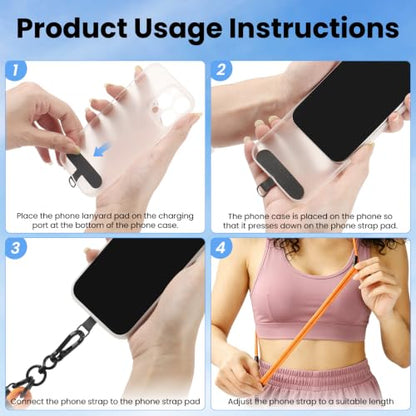 Phone Lanyard, Phone Strap Crossbody with 2 Pack Tether Tab, Adjustable Anti Theft Phone Strap for All Phones (OR6L) - color: Or6l