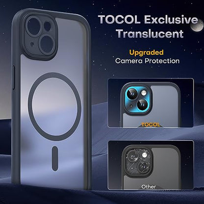 TOCOL Magnetic for iPhone 13 Case, Upgraded Full Camera Protection, Compatible with Magsafe, Drop Protection, Translucent Matte Back Bumper Phone Cover 6.1-Inch (Black) - color: Matte Black, size: Iphone 13