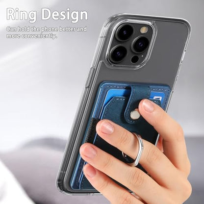 Cell Phone Card Holder with Ring Grip,Adhesive Phone Card Wallet,Blue - color: Blue
