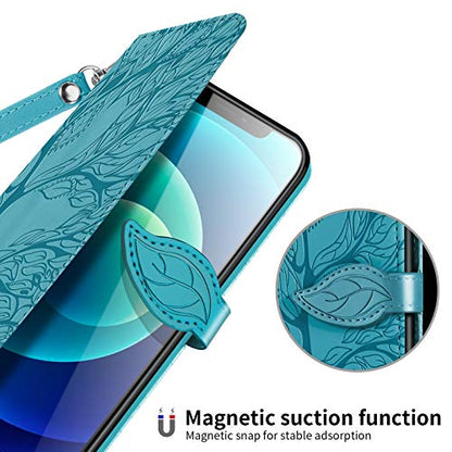 Wallet Case for iPhone 12 Mini 5.4" with Card Holder,PU Leather Flip Folio Shell Wrist Strap Stand Function Magnetic Closure Phone Cover fits iPhone 12 Mini 5G 5.4 inchTurquoise - color: Turquoise, size: iPhone 12 Mini 5G (5.4 inch)