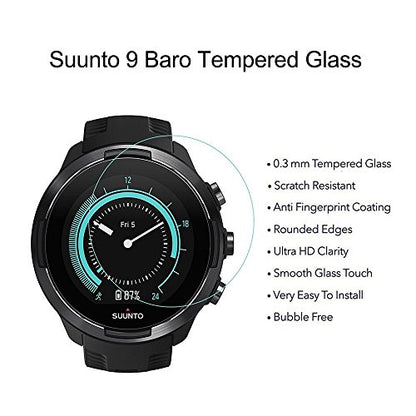 For Watch SUUNTO 9 Tempered Glass Screen Protector - [2 PACK] Full Coverage HD Clear Anti-Bubble Anti-Scratch for Clear Film Tempered Glass Screen Protector for Watch SUUNTO 9