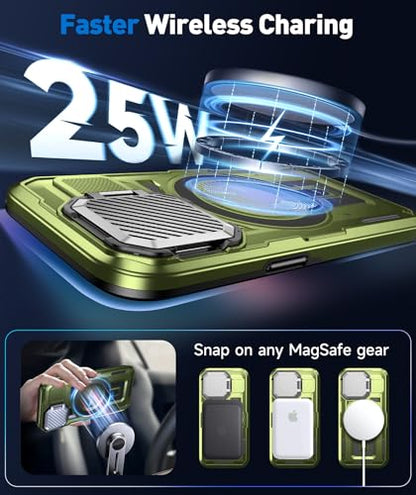 DASFOND Shield Series for iPhone 13 Pro Case with Camera Stand Cover [Compatible with MagSafe] Full Body Military Shockproof Protection Heavy Duty Rugged Magnetic Phone Case iPhone 13 Pro, Olive Green - color: Olive Green, size: Camera Stand iPhone 13 Pro