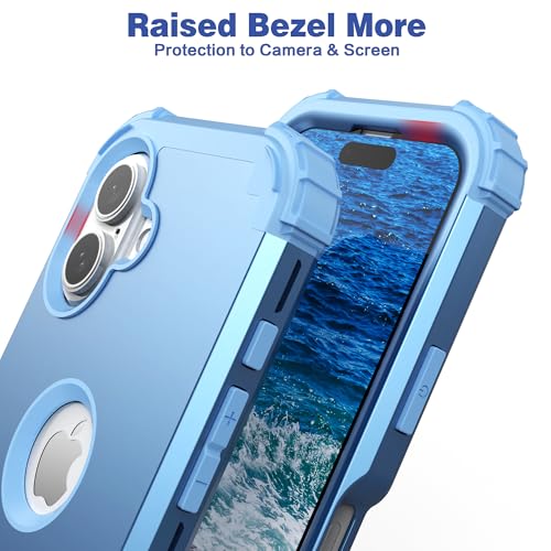 IDweel for iPhone 16 Case with Screen Protector, 3 in 1 Shockproof Slim Fit Hybrid Heavy Duty Hard PC Cover Soft Silicone Bumper Full Body Anti-Fingerprint Case, Peace Blue - color: Peace Blue