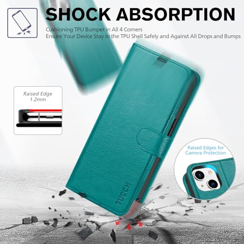 TUCCH Wallet Case for iPhone 14 (6.1") 2022, 4 Card Holders, Cyan | RFID Blocking, Viewing Stand, Shockproof TPU Shell, PU Leather, Magnetic Closure, Protective Folio Flip Cover - color: Cyan - Textured