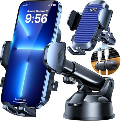 HTU Car Phone Holder【2026 Upgraded 100+LBS Suction & Safety Cert】 Cell Phone Car Mount for Truck Heavy Duty Phone Holder for Dashboard/Windshield/Vent for iPhone 17 16 Pro Max, Sapphire Blue - color: Sapphire Blue