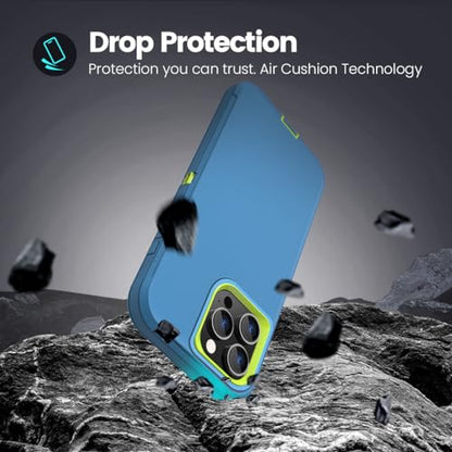 Sansunto for iPhone 15 Pro Max Case with Full Body Protection, Heavy Duty Shockproof Military Grade 3 in 1 Silicone Rubber with Hard PC Rugged Durable Phone Cover for Men & Boys - color: Teal/Lime