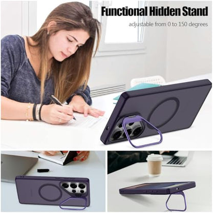 Nvollnoe for Samsung S25 Ultra Case Compatible with MagSafe Military Grade Shockproof Heavy Duty Protective Adjustable Kickstand Matte Semi Clear Phone Cover for Samsung S25 Ultra(Deep Purple) - color: Deep Purple