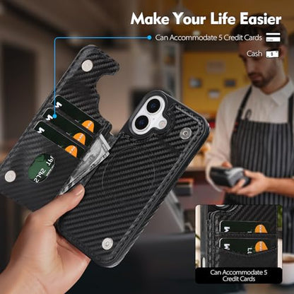SkyEagle Compatible with MagSafe iPhone 17 Case Wallet,Carbon Black | Magnetic Clasp,RFID Blocking,PU Leather,Flip Folio Shockproof Phone Cover,with Credit Card Slots & Kickstand for Men & Women - color: Carbon Black, size: iPhone 17 - 6.3"