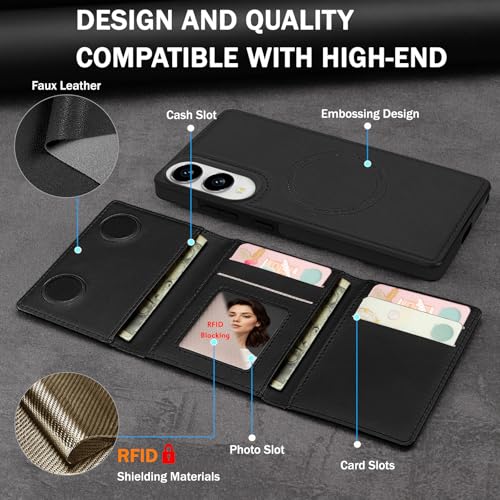 for Samsung Galaxy S25 Edge Wallet Case, 2-in-1 Detachable Magnetic Wallet Case, Card Holder RFID Blocking, Fashionable Faux Leather Card Slot & Folding Design (Black) - color: Black, size: Samsung Galaxy S25 edge