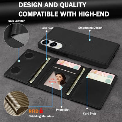 for Samsung Galaxy S25 Edge Wallet Case, 2-in-1 Detachable Magnetic Wallet Case, Card Holder RFID Blocking, Fashionable Faux Leather Card Slot & Folding Design (Black) - color: Black, size: Samsung Galaxy S25 edge