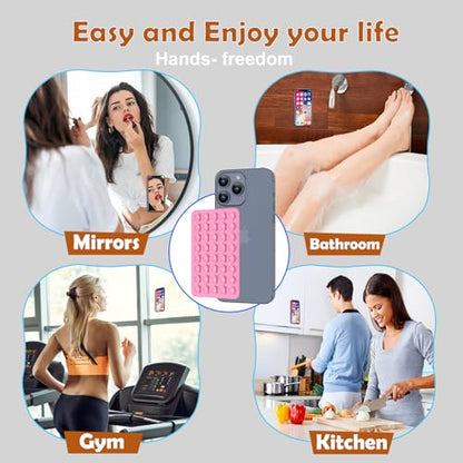 Double Sided Silicone Suction Phone Holder Mount, Silicon Accessory for iPhone and Android, Hands-Free Mirror Shower Phone Holder, TikTok Videos and Selfies (Combo G) - color: Combo G