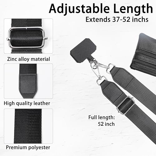 Clip and Go Phone Strap with Zippered Pouch,Phone Strap with Cellphone Chain Accessories - color: Black