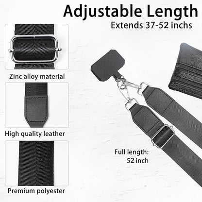 Clip and Go Phone Strap with Zippered Pouch,Phone Strap with Cellphone Chain Accessories - color: Black