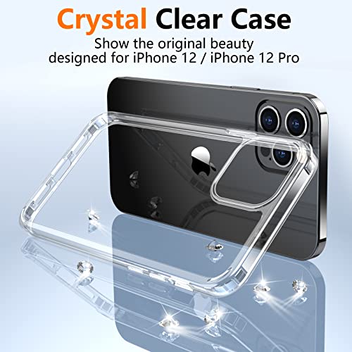 Crystal Clear for iPhone 12/12Pro Case,[Anti- Yellowing][Upgraded Military Shockproof Protection] Slim Thin Protective Bumper Phone Case 6.1 inch – Clear