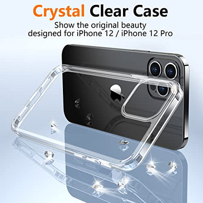 Crystal Clear for iPhone 12/12Pro Case,[Anti- Yellowing][Upgraded Military Shockproof Protection] Slim Thin Protective Bumper Phone Case 6.1 inch – Clear