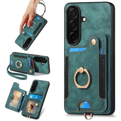 for Samsung Galaxy S26 Plus Case Wallet with Card Slots Green | PU Leather Flip Folio Cover,RFID Blocking Ring Holder,Kickstand,Wrist Strap,Shockproof,Magnetic Protective,Women Men Girls - color: Green, size: Galaxy S26 Plus 6.7 Inch