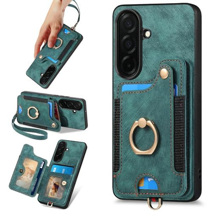 for Samsung Galaxy S26 Plus Case Wallet with Card Slots Green | PU Leather Flip Folio Cover,RFID Blocking Ring Holder,Kickstand,Wrist Strap,Shockproof,Magnetic Protective,Women Men Girls - color: Green, size: Galaxy S26 Plus 6.7 Inch