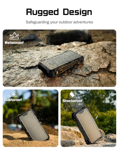 GOODaaa Solar Power Bank 24000mAh, Portable Charger with 4 Built-in Cables - color: Deep Black
