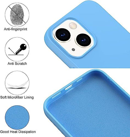 Compatible with iPhone 14 Case 6.1", Slim Silicone 3 Layers Full Covered Soft Gel Rubber Cover Protective Phone Case with Anti-Scratch Microfiber Lining (Azure) - color: Azure, size: iPhone 14