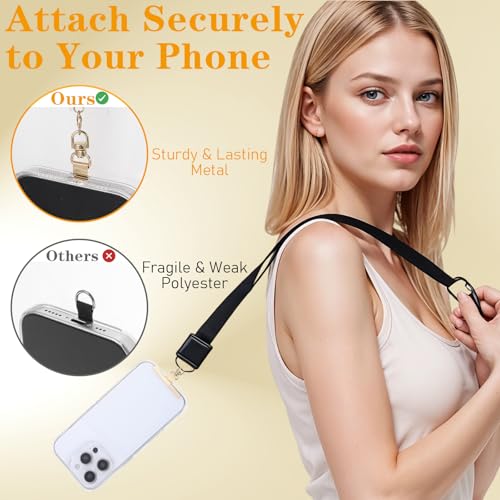 4 Pack 360° Rotating Phone Lanyard Tab, Thin 0.2mm Adhesive Free Phone Tether Patch Universal Metal Lanyards Holder(Gold)