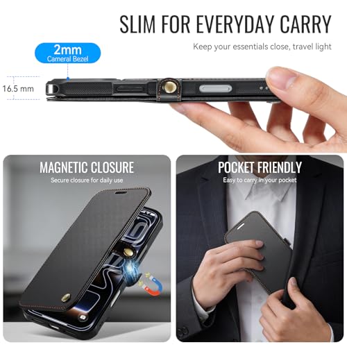 for iPhone 17 Pro Max Slim Case Wallet Wireless Charging, Black - color: Fashion Black, size: iPhone 17 Pro Max - 6.9"