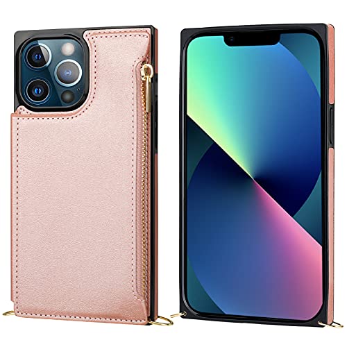 Bocasal Crossbody Wallet Case with Strap for iPhone 13 Pro, Rose Gold - color: Rose Gold