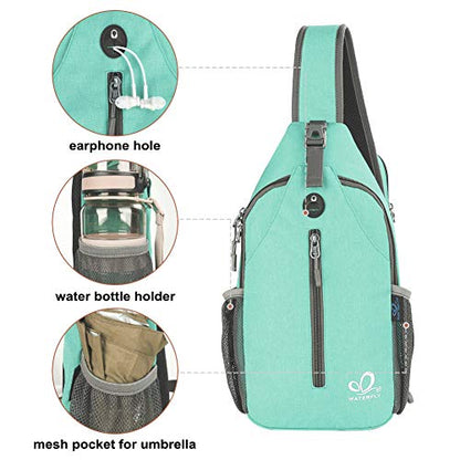 WATERFLY Crossbody Sling Backpack Sling Bag Travel Hiking Chest Bag Daypack | Small Hiking bag,Multi-compartment storage,Water-resistant,Breathable back pad,Reversible adjustable shoulder strap - color: N - Mint Green