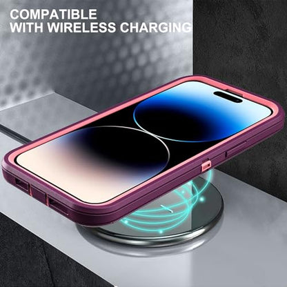 YKHJKLEC for iPhone 14 Pro Case, Military Grade 3 in 1 Heavy Duty Shockproof/Drop Proof/Dust Proof Case with 2Pcs Tempered Glass Screen Protector (Purple/Pink) - color: Purple/Pink