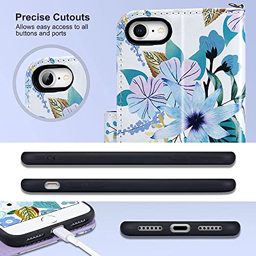 ULAK for iPhone SE 3(2022)/SE(2020)/8/7 Wallet Case with Card Holder, Premium Floral PU Leather Flip Case with Kickstand Card Slots,Wrist Strap, Durable Shockproof Cover 4.7 Inch, Blossom | Premium PU Leather Flip Case with Kickstand Card Slots,RFID Block