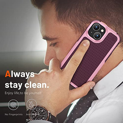 Designed for iPhone 14 Case iPhone 13 Case 2 in 1 Gift Militay Grade Drop Protective Rugged Heavy Duty Cover Shockproof Case for iPhone 14 Phone Case for Women Men boy Girl (Pink+Rose Red) - color: Pink+Rose Red