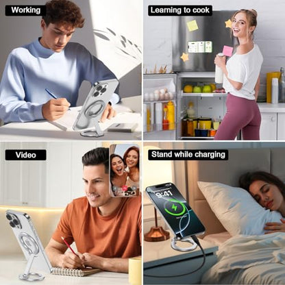 Double Magnetic Phone Grip Holder for MagSafe, Portable Phone Stand - color: Silver2