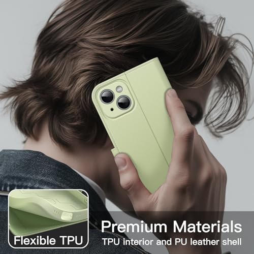 JETech Wallet Case for iPhone 15, Green | Shockproof PU Leather, Card Holder, Magnetic Flip Cover, Stand Feature, Full Camera Protection - color: Green