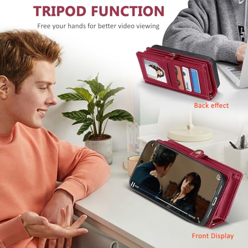 for Samsumg Galaxy S26 Wallet Case, Detachable Magnetic Phone Case,Faux Leather Strap Wallet,with RFID Blocking,Zipper Card Holder,Shoulder Straps (Red) - color: Red, size: Samsumg Galaxy S26