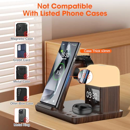 Wireless Charger for Samsung Charging Station with Digital Clock-Alarm - color: Walnut