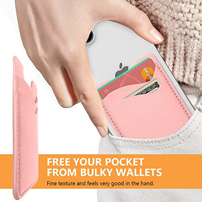 Phone Card Holder, 2-Pack Stick-On Wallet for iPhone, Samsung - Pink - color: Pink