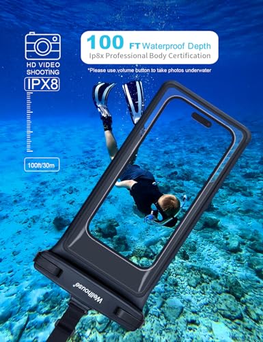 wellhouse Waterproof Phone Pouch, Waterproof Phone Case for iPhone 17 16 15 14 13 Pro Max XS Samsung, IPX8 3D Cellphone Dry Bag Beach Essentials (1 Pack - Black8.0, 8 inch) - color: 1 Pack - Black8.0"